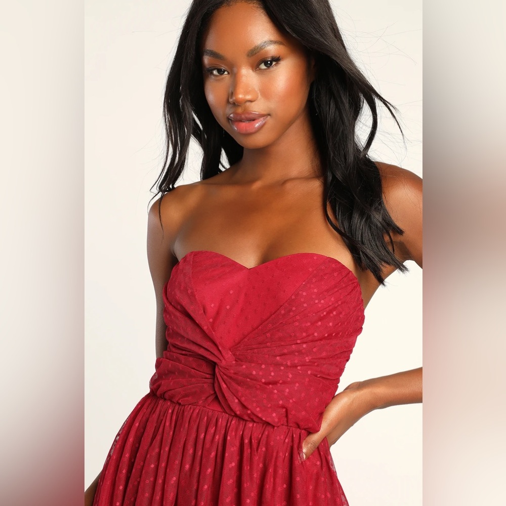 Lulu's Red Strapless Midi Dress - Picture 9 of 15